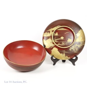 Hand Painted Lidded Japanese Lacquer Bowl