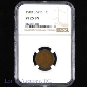 1909-S VDB Lincoln Cent KEY DATE (NGC VF 25 BN)