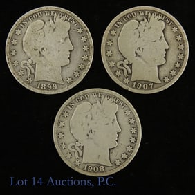 1899 - 1908 USA 90%-Silver Barber 50c, 3