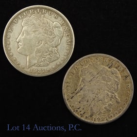 1921-S USA 90%-Silver Morgan Dollars, 2