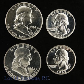 1961 & 1962 USA 90%-Silver Twin Proof 25c & 50c, 4