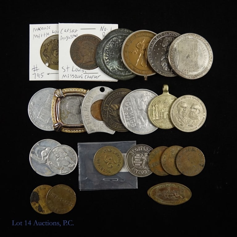 Various USA & World Coins, Tokens & Medals (20+): Over (20+) various United States casino, adult (XXX), artistic, commemorative and historical coins, tokens, and medals. *** Lot 14 Auctions is not a professional numismatic grading agency. Consigner d