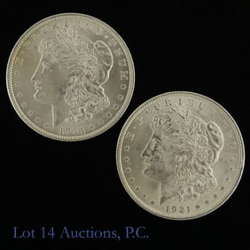 1921 (P) USA 90%-Silver Morgan Dollars, 2