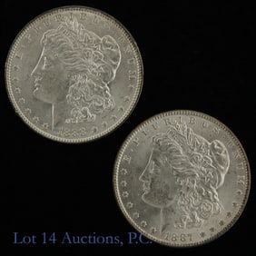 1887 & 1888 USA Silver Morgan Dollars (CH BU), 2
