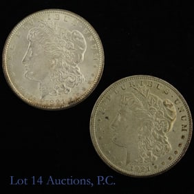 1921 & 1921-S USA Silver Morgan Dollars (CH BU), 2