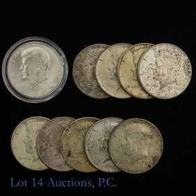 1964 USA Kennedy 90%-Silver Half Dollars (10)