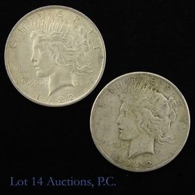 1922 (P),S USA 90%-Silver Peace Dollars, 2