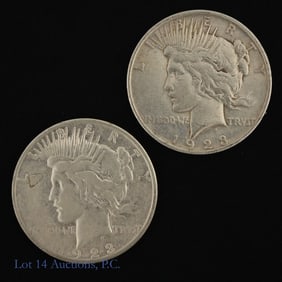 1923 D, S USA 90%-Silver Peace $1 (2)