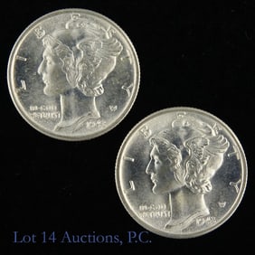 1943-D 90%-Silver Mercury Dimes (2)