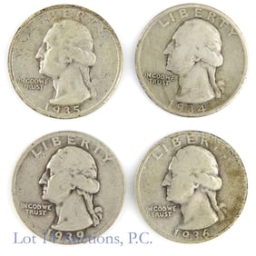 1934 - 1939 USA 90%-Silver Wash. 25c (4)