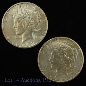 1922-S & 1923-S Silver Peace Dollars  (BU), 2