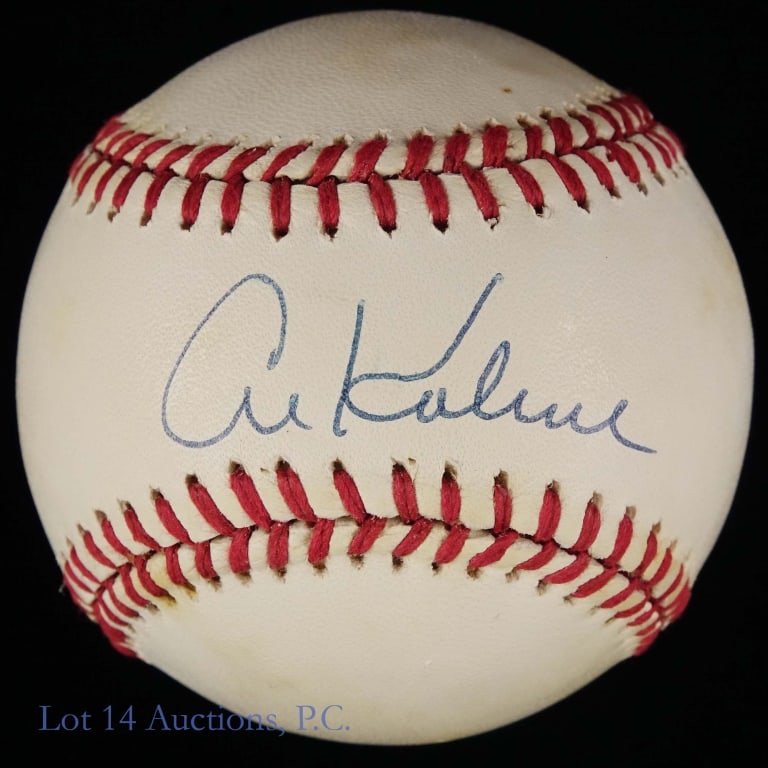 Al Kaline Signed Baseball NO COA: Official American League (Brown) baseball signed by HOF member Al Kaline. Kaline signed across the sweet spot with a blue ballpoint pen. The signature is nice and clear and displays very well. The bas