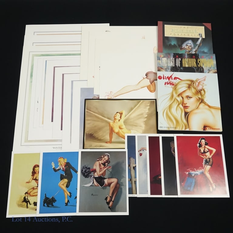 Pinup Art Prints And Books (25): 8 11.5" x 9" prints by Gil Elvgren, 1 of them numbered ****** "The Petty Collection" 4 19" x 13" prints of George Petty pinup images ****** 5 signed and numbered prints by Earl Mac Pherson - 3 24" x 1