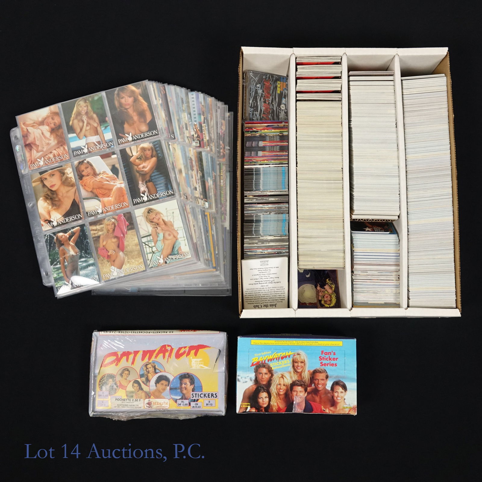 XXX Cards Pamela Anderson, Baywatch, Barb Wire: MATURE AUDIENCES ONLY, ADULTS ONLY, TRADING CARDS. Box holding more than 2000 Baywatch and Barb Wire cards ****** Binder with more than 350 Pamela Anderson, Baywatch and Barb Wire cards ****** Sealed