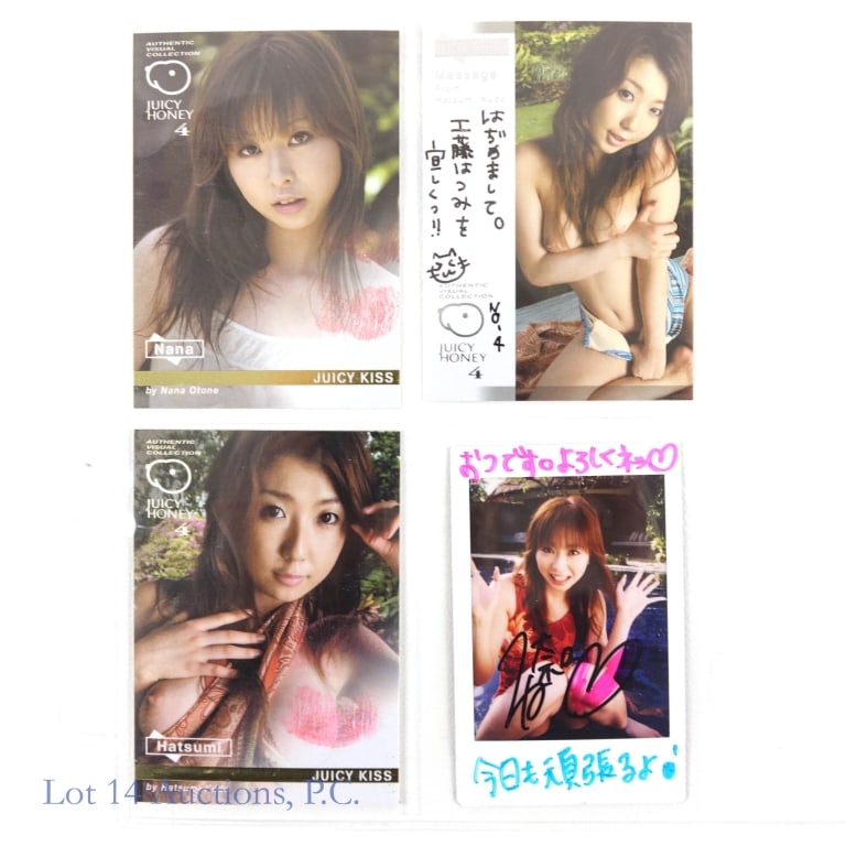 XXX Juicy Honey Message, Kiss & Cheki Cards (4): XXX Juicy Honey Message, Kiss & Cheki Cards (4). MATURE AUDIENCES ONLY, ADULTS ONLY, TRADING CARDS. 4 Juicy Honey , Authentic Visual Collection 4 cards from 2006 from Nana Otone and Hatsumi Kudo. Item