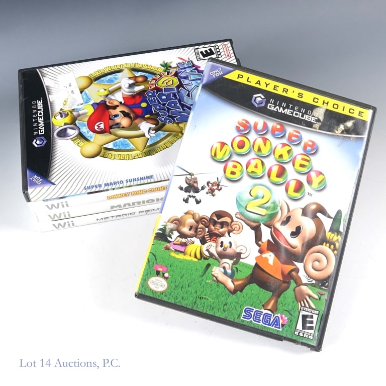 Nintendo Wii & Game Cube games (5): Three (3) Nintendo Wii games - Metroid Prime 3 Corruption, Mario Kart Wii and Donkey Kong Country Returns ****** Two (2) Nintendo Game Cube games - Super Mario Sunshine and Super Monkey Ball 2.