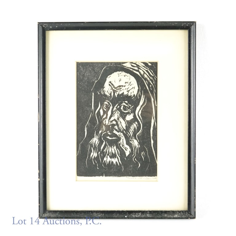 Jacob Steinhardt (1887-1968) Woodcut: Pencil signed original woodcut (Kolb #266) by Israeli artist Jacob Steinhardt (1887 - 1968). Frame is approximately 9.75" x 12" (24.7 cm x 30.5 cm. Visible image is approximately 5" x 7.5" (12.7 cm x