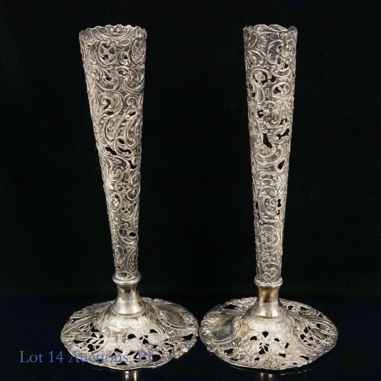 Sterling Silver Trumpet Vases Pair, Germany (1 of 11)