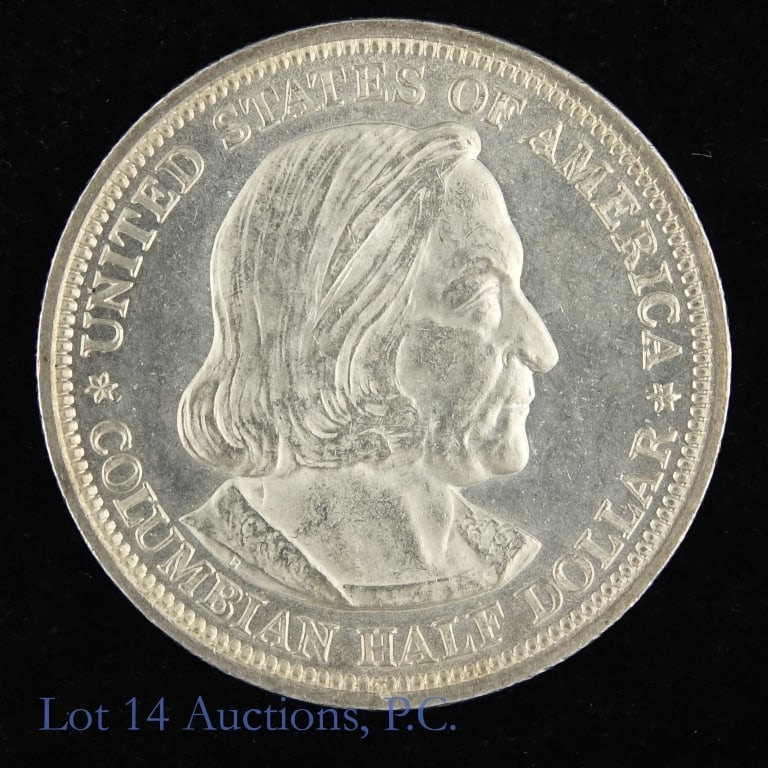 1893 USA Silver Columbian Expo Comm. 50c: 1893 United States silver Columbian Exposition commemorative half dollar (Philadelphia Mint). Per consigner, in proof like condition. Designers Charles E. Barber and George T. Morgan. Greysheet notes: