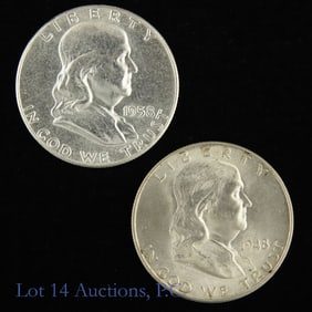 1948d & 1958p USA 90%-Silver Franklin 50c (2)