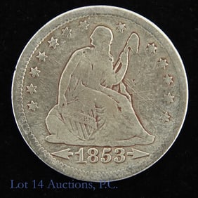 1853 USA Silver Liberty Seated 25c Arrows & Rays