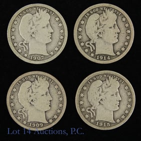 1907-1915 USA 90%-Silver Barber 25c (4)