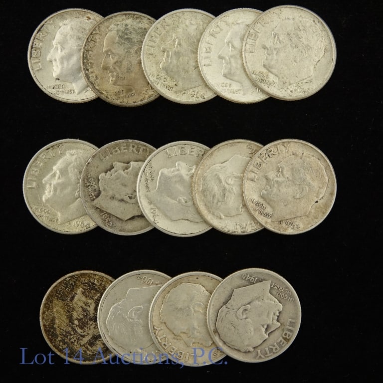 USA +1 Ozt. 90%-Silver Roosevelt Dimes (14) (1 of 3)