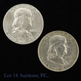 1949-D & 1962 USA 90%-Silver Franklin 50c (2)