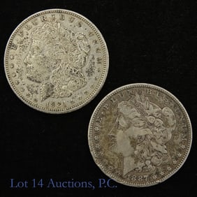 1887 & 1921 USA 90%-Silver Morgan Dollars, 2
