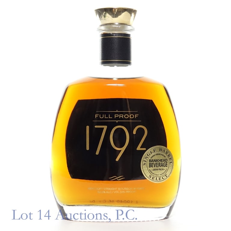 1792 Full Proof Bourbon Store Pick (2019): 1792 Full Proof Bourbon (2019), 125 Proof, 750 ml, Bankhead Beverage Single Barrel Select. Bottled 11/23/11. Warehouse Z. Etch: L190449 16 01 04.