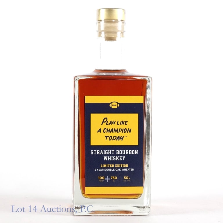 Lou Holtz's Play Like a Champion 5 Year Bourbon: Lou Holtz's Play Like A Champion Today 5 Year Limited Edition Double Oak Wheated Bourbon, 100 Proof, 750 ml, commemorating Lou Holtz's 100 victories.