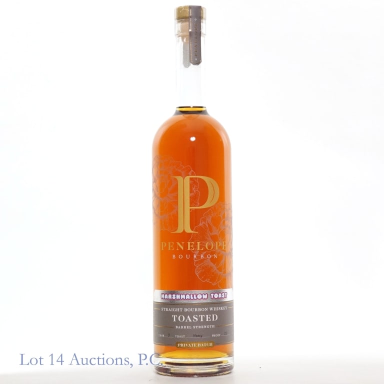 Penelope Toasted Marshmallow Bourbon: Penelope "Marshmallow Toast" Toasted Private Batch Bourbon, 110 Proof, 750 ml, Aged: 5 Years. Char: 3, Toast: Heavy.