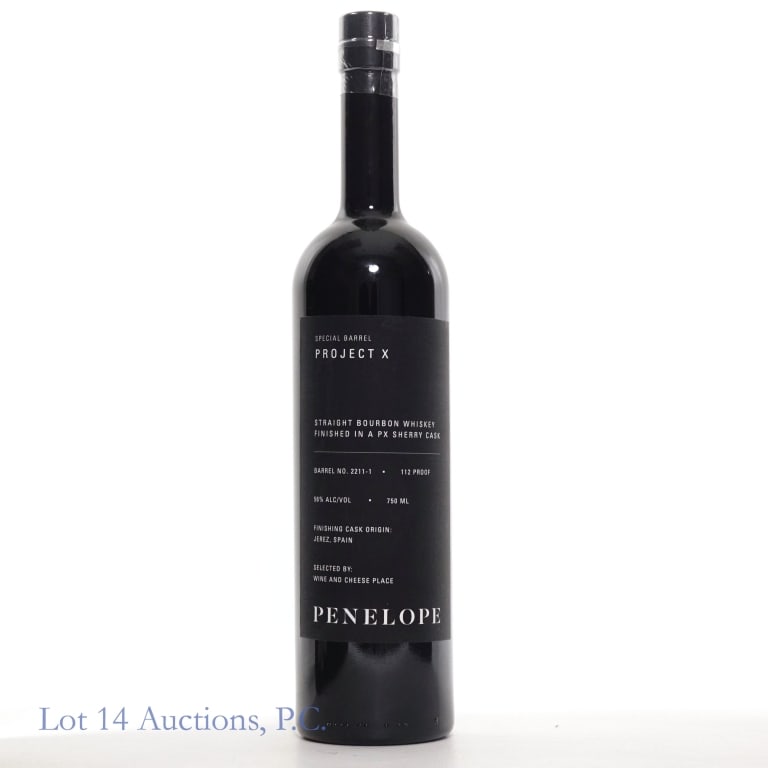 Penelope Project X Special Barrel Selection: Penelope Project X Straight Bourbon Whiskey finished in a PX Sherry Cask. Selected by The Wine and Cheese Place. 112 proof, 750ml. Barrel no. 2211-1.