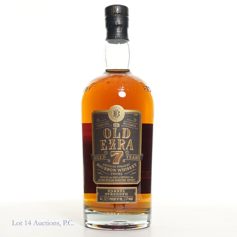 Old Ezra 7 Yr Kentucky Bourbon Whiskey: Old Ezra Kentucky straight bourbon whiskey, barrel strength. Aged 7 years. Charcoal mellowed. 58.5% abv. 117 proof. 750ml.