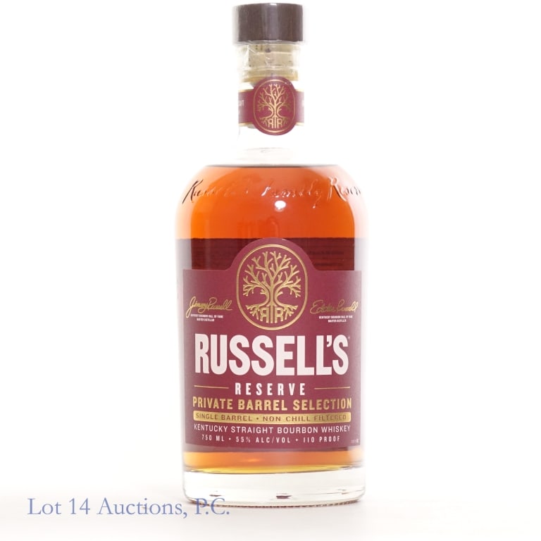 Russell's Reserve 9 Year Single Barrel Bourbon: Russell's Reserve 9 Year Single Barrel Private Barrell Selection Bourbon, 110 Proof, 750 ml, Selected by Dierbergs, Distilled: 10/28/15, Dumped: 12/02/24, Bottled: 12/12/24, Warehouse #TY - F, Floor: