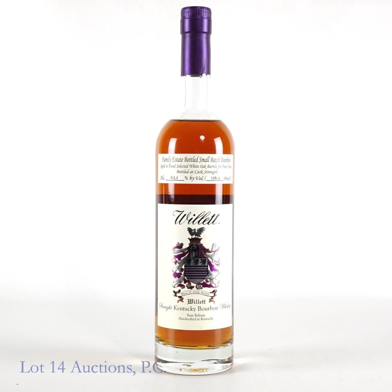 Willett Small Batch Bourbon Purple Top 126.4 Prf: Willett Family Estate Bottled Small Batch 4 Year Old Bourbon. 126.4 proof, 750ml. Straight Kentucky Bourbon, Bottled at cask strength.