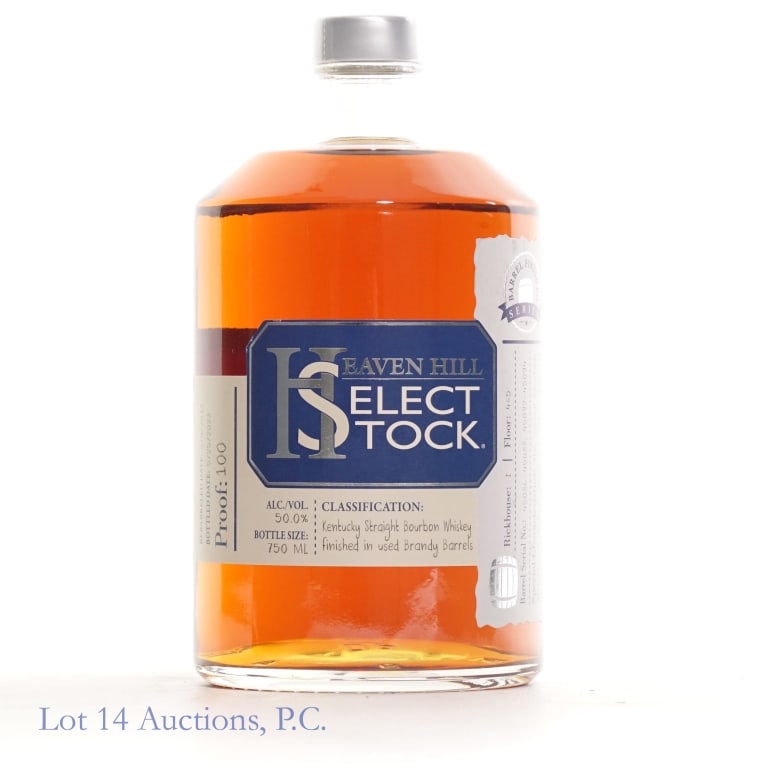 2023 Heaven Hill Select Stock Bourbon Whiskey: Heaven Hill Select Stock Kentucky straight bourbon whiskey, finished in used brandy barrels. Rebarreled 4/4/2018 - Bottled 5/25/2023. 50% ABV (100 proof). 750 ml. Rickhouse I, Floors 4 & 5. Barrel ser