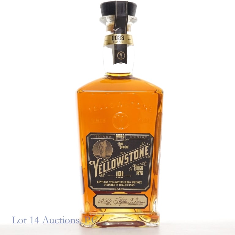 Yellowstone Ltd. Ed. 2023 Hand-Selected Whiskey: Yellowstone limited edition 2023 hand-selected Kentucky straight bourbon whiskey. 50.5 abv, 101 proof, 750 ml. Bottle No. 249. Small tear in top label.