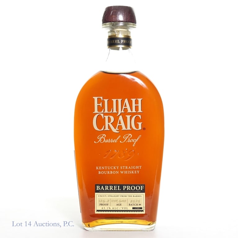 Elijah Craig Barrel Proof 11 Yr. Bourbon, #B525: Elijah Craig Barrel Proof Kentucky Straight Bourbon Whiskey (Batch B525), 126.2 Proof, 750 ml, Batch #B525, Bottled: May, 2025, Aged: 10 Years, 7 Months.