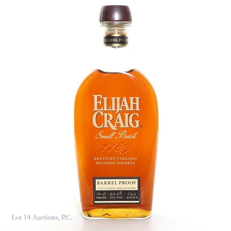 Elijah Craig Barrel Proof Bourbon (Batch C917): Elijah Craig Barrel Proof Bourbon, 131 Proof, 750 ml, Batch #C917, Bottled: September 2017, 12 years old.