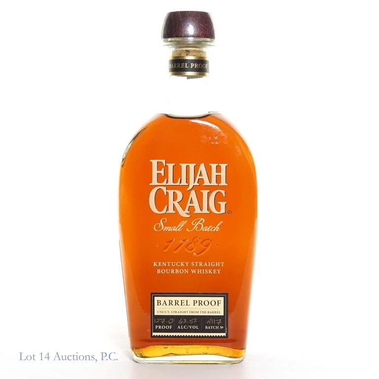 Elijah Craig Barrel Proof Bourbon (Batch A117): Elijah Craig Barrel Proof Bourbon, 127 Proof, 750 ml, Batch #A117, Bottled: January 2017, 12 years old.