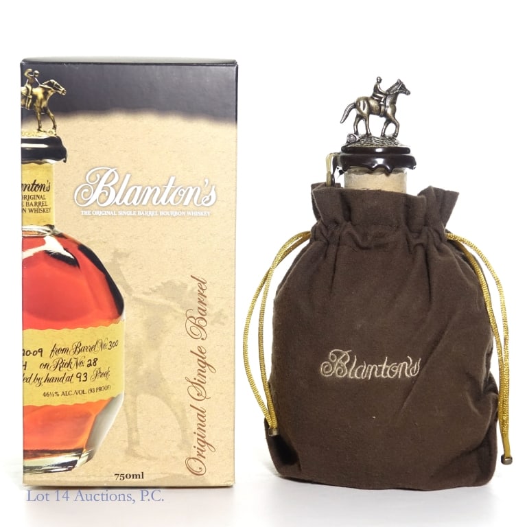 Blanton's Single Barrel Bourbon "B" 750 ml: Blanton's single barrel Kentucky straight bourbon whiskey. 93 Proof. 750 ml. Letter "B" on bottle topper. Dump Date: 10-16-23, Barrel #683, Warehouse H, Rick No. 37. Bottle #107. Includes neck tag, dr