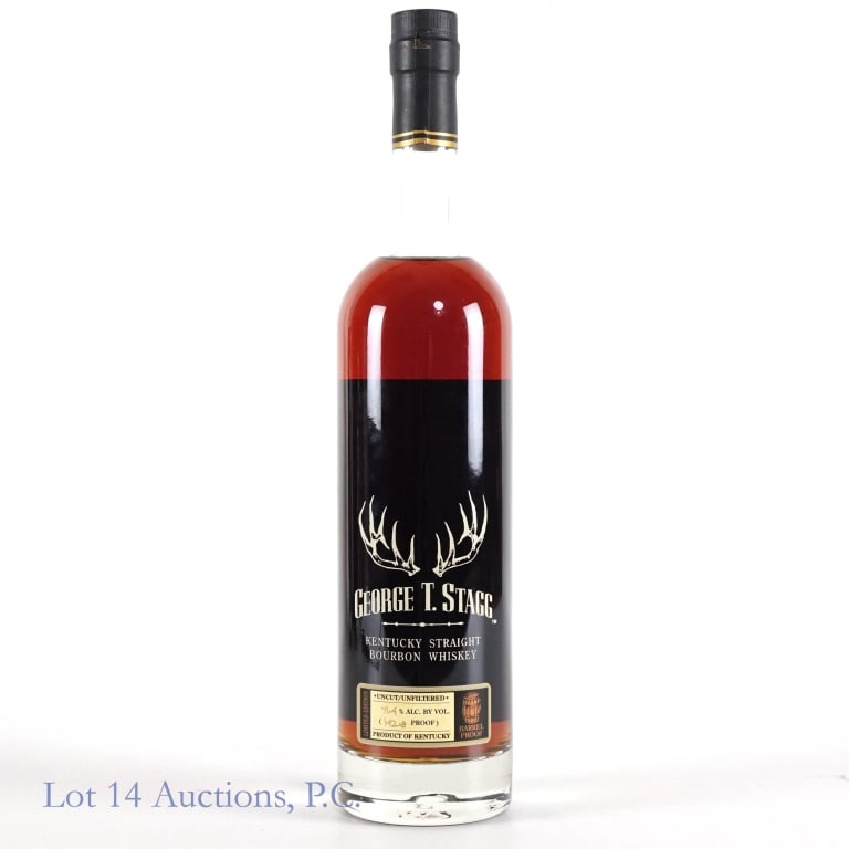 2025 George T. Stagg Bourbon (750ml, 142.8 Pr): Barrel Proof (HAZMAT) George T. Stagg (GTS) Kentucky straight bourbon whiskey. Uncut / unfiltered. 71.4% abv. 142.8 Proof (research indicates this is 2025). Etch: L25261011359D.