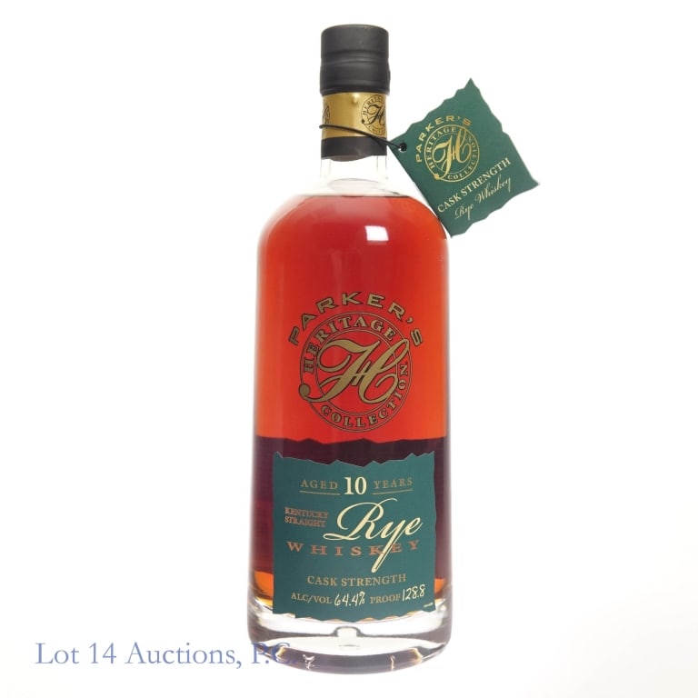 Parker's Heritage 10 Yr. Cask Strength Rye, 2022: Parker's Heritage Cask Strength Kentucky Straight Rye Whiskey. 128.8 Proof, 750ml. 2022, 17th Edition (per neck booklet)