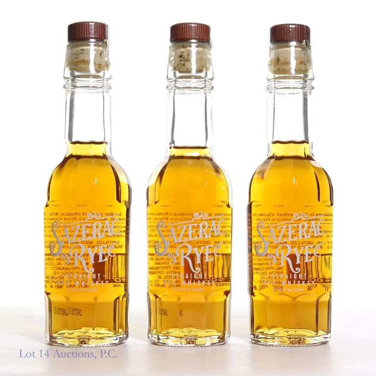 Sazerac Rye Whiskey 3 x 200ml: Three (3) 200ml bottles of Sazerac Rye Whiskey, 90 proof.