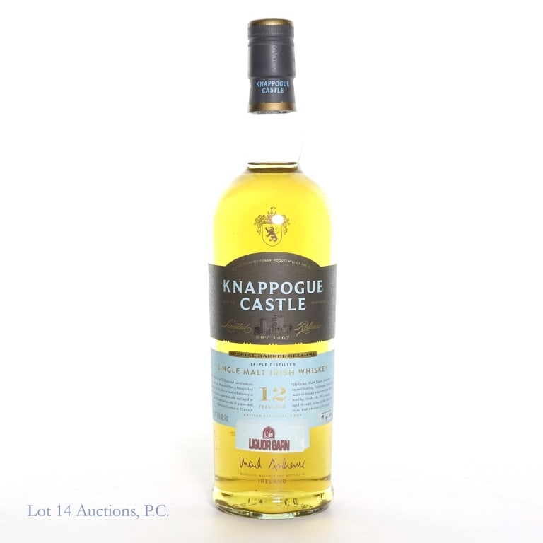 Knappogue Castle 12 Yr Single Malt Irish Whisky: Knappogue Castle 12 year old single barrel Irish Whisky. Liquor Barn special barrel release. Bottle #91 of 216. 92 Proof. 750ml.