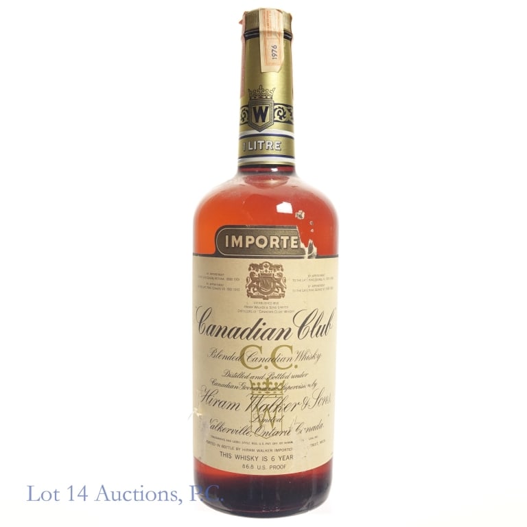 1976 Canadian Club Whisky 1 Litre: 1976 Canadian Club Whisky. 6 years old. 86.8 proof, 1 litre.