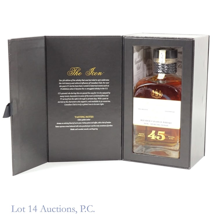 Canadian Club Chronicles 45 Year Whiskey: Canadian Club Chronicles Blended Canadian Whisky, aged 45 years. 100 proof, 750ml, Issue no. 5. Box included.