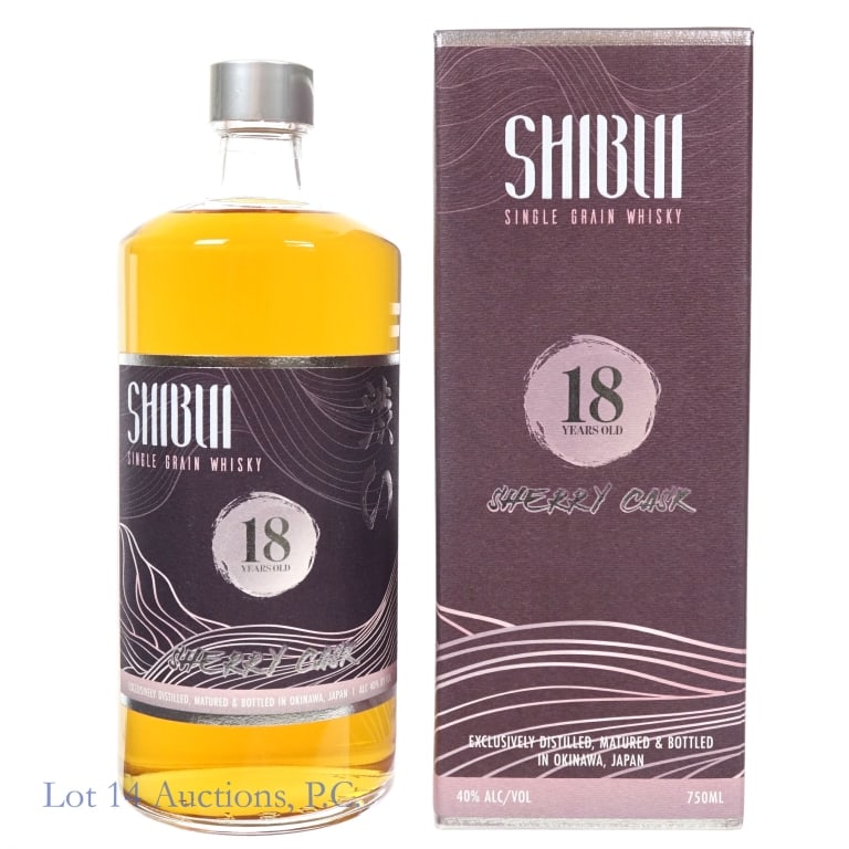 Shibui 18 Year Sherry Cask Single Grain Whisky: Shibui 18 Year Sherry Cask Single Grain Japanese Whisky, 80 Proof, 750 ml. Box included. Distilled, matured & bottled in Okinawa, Japan.