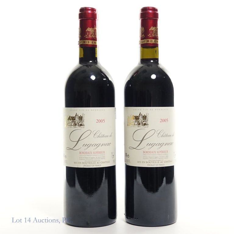 2005 Chateau De Lugagnac Bordeaux Superieur (2): Two (2) bottles 2005 Chateau De Lugagnac Bordeaux Superieur. 13% ABV, 750ml.